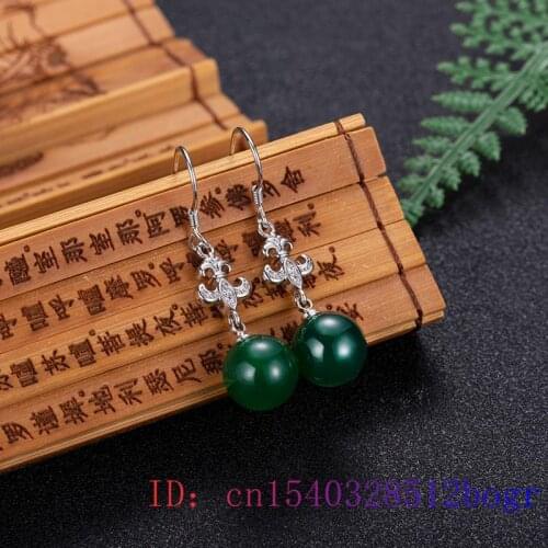 Natural Green Jade Bead Earring Women for Gifts 925 Silver Chalcedony Jewelry Amulet Fashion