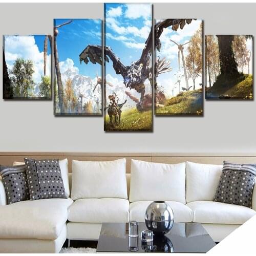 Canvas Paintings Home Decor Living Room Wall Art Poster 5 Pieces Game Horizon Zero Dawn Aloy Stormbringer Pictures Modular Frame