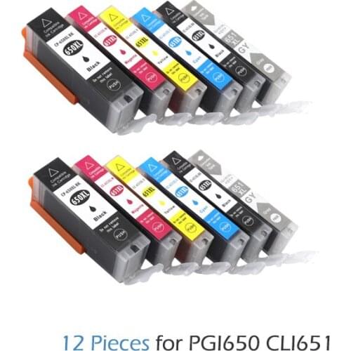 12pcs PGI 650 CLI 651 ink cartridge for Canon Pixma MG6360 MG6460 MG7160 IP7260 iX6860 iP8760 MX726 MX926 printer PGI650 CLI651