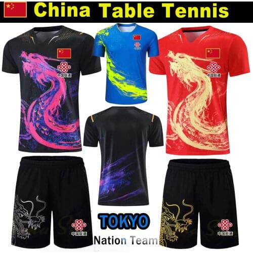 2021 CHINA Dragon Table Tennis Jerseys Shorts Sets, Women Ping Pong Kits, Men Table Tennis Shirt Clothes Kids PingPong T Shirts