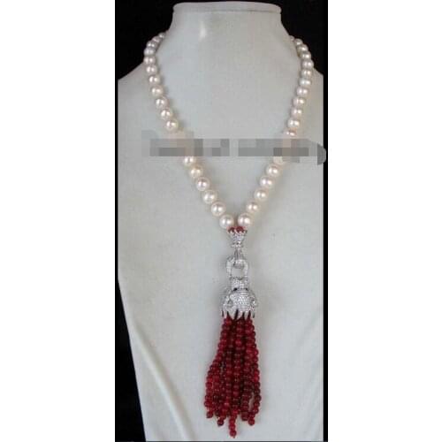 Beautiful freshwater pearl white round leopard clasp necklace 18"