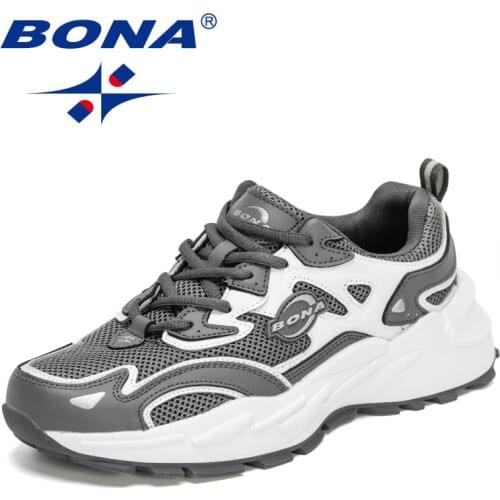 BONA 2021 New Designers Trendy Sneakers Lace-up Shoes For Men Comfortable Mesh Soft Mens Shoes Large Size 46 Zapatillas Hombre
