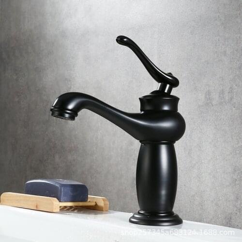 Basin Faucet Matt Black Brass Lamp Style Single Hole Hot&Cold Water Vintage Washbasin Bathroom Mixer Sink Tap Bath Crane