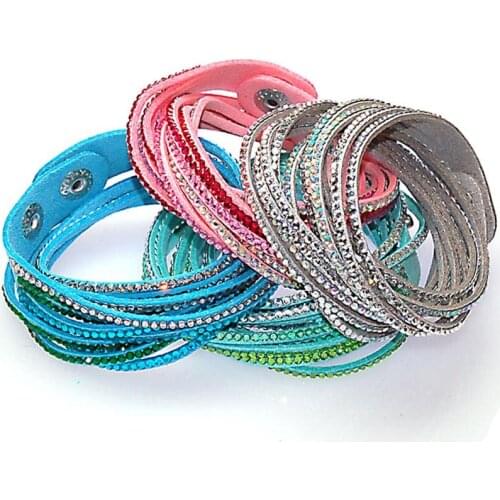 Miasol Double wrap leather multilayers bracelet crytal double wrap bracelets With Bling Full Crystal For Women Bracelet Gift