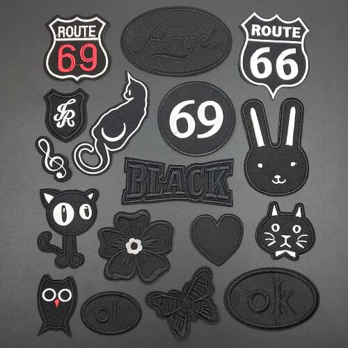 Fashion Black White Cute Animal Embroidery Patches Iron On Patch For Clothing DIY Appliques Backpack T-shirt Stickers