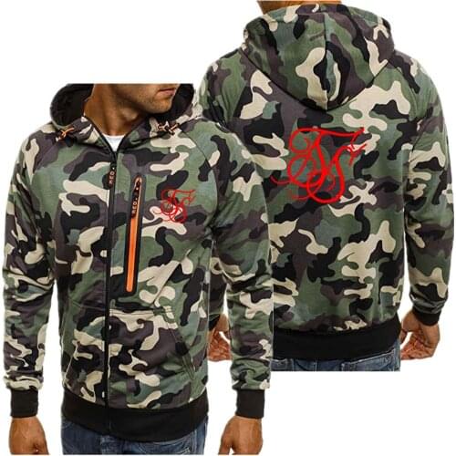 Sik Silk Fall New Mens Hooded Zipper Cardigan Camouflage Military Uniform Casual Brand Logo Outdoor Tactical Wear Sportswear
