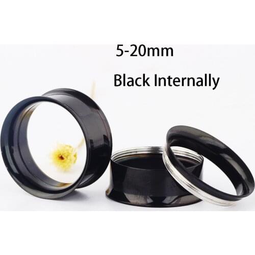 JUNLOWPY 6g-3/4"Ear Stretching kit Set Hollow Black Plugs and Tunnels Stainless Earring Expander Gauges Stretcher Body Piercing