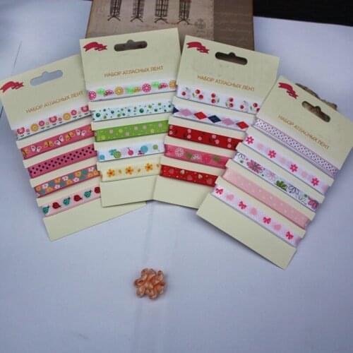 4patterns narrow ribbon set 5pcs/pack pink red white green mix color printed flower packing ribbon DIY home decoration