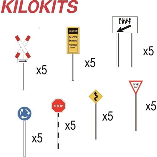 1/72 5 sets 35pcs Road Traffic Signs Various Styles Plastic Unpainted Model Kits City Street Diorama Miniature Accessories