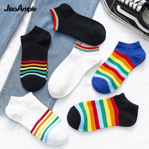 3 Pairs Lovers Fashion Rainbow Stripe Socks Ins Trendy Korean Women Men Anklets Girls Cozy Cotton Autumn Winter Bobbysox 2020