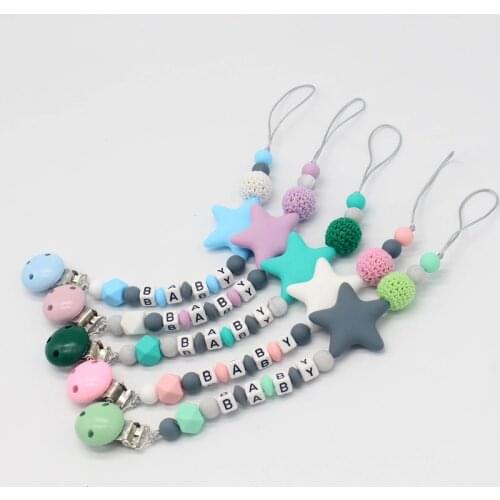 New Silicone Baby Pacifier Clips Letter Shape DIY Colorful Pacifier Chain for Baby Teething Soother Chew Toys Dummy Clip Holder