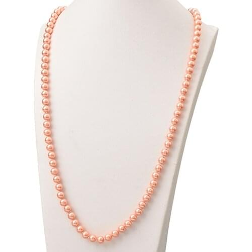Wholesale 8mm Long Orange Pearl Necklace Making Pearl Shell Artificial Chain Necklace jewelry Women Birthday Gift 36inch H871