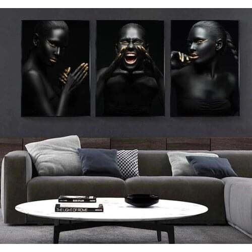 Black Gold Nude African Woman Nordic Posters and Prints Pictures Wall Art Paintings on Canvas for Living Room Home Decor