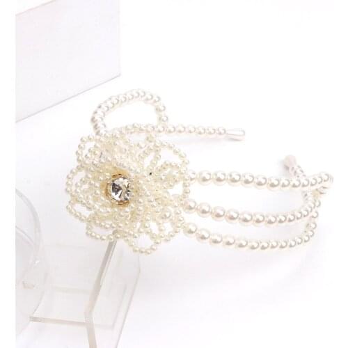 Pearl Flower Hair Band Bezel Headband For Women Girls Handmade Headband Rhinestone Korean Hoop Fashion Hair Accessories Headwear