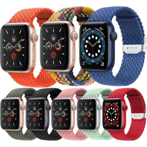 Elastic Nylon Strsp For Apple Watch Bnad 44mm 40mm 38mm 42mm Adjustable Size Braided Loop Watchband for iWatch Series 6 SE 5 4 3