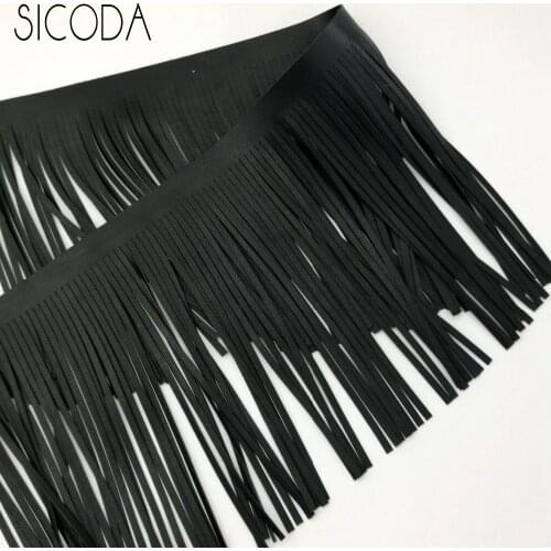 SICODA 2meters DIY sewing Fashion PU Leather Tassel Lace Trimmings Fringe garment accessories double face bag charms 2meters