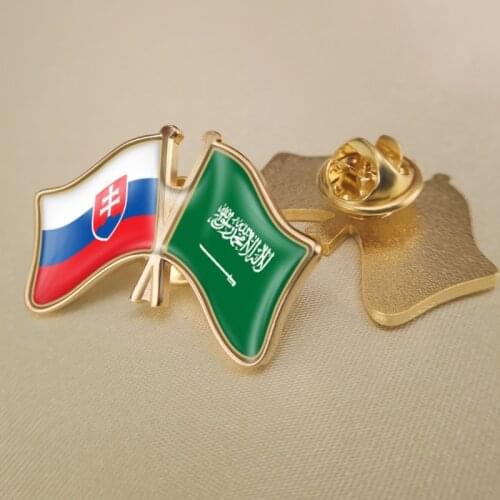 Slovakia and Saudi Arabia Crossed Double Friendship Flags Lapel Pins Brooch Badges