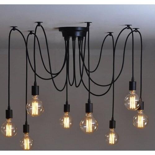Mordern Nordic Retro Edison Bulb Light Chandelier Vintage Loft Antique Adjustable DIY E27 Art Spider Ceiling Lamp Fixture Light