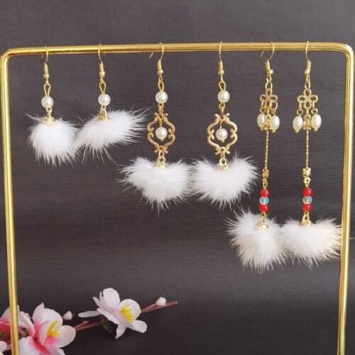 Vintage Earrings for Women Chinese Hanfu Accessories Pompon Ball Pendant Earrings Cosplay Accessories 1 Pair Simple Packaging