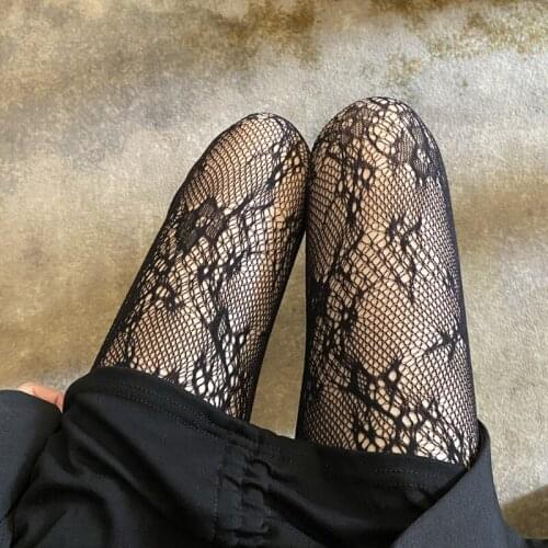 K3NF Women Hollow Out See-Through Mesh Fishnet Pantyhose Sweet Lace Floral Patterned Jacquard Lolita Kawaii Tights Stockings