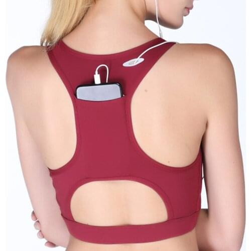 Womens Sports Bra Medium Support Racerback Phone Back Pocket Running Yoga Bras Female Jogging Athletic Fitness Brassiere Tops