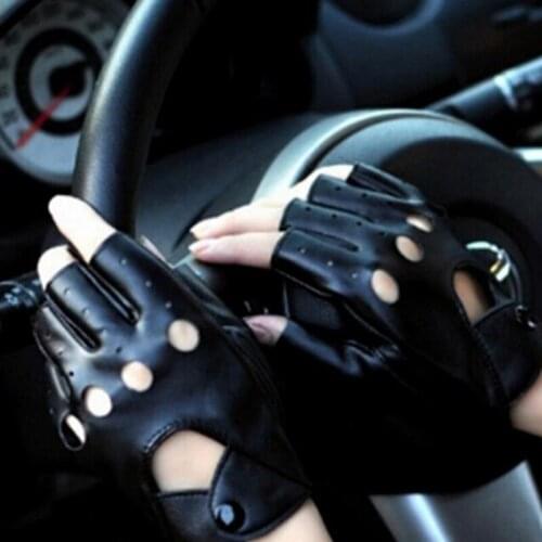 1 Pair Unisex Black PU Leather Fingerless Gloves Female Half Finger Driving Gloves Women Men Fashion Punk Mittens Luvas
