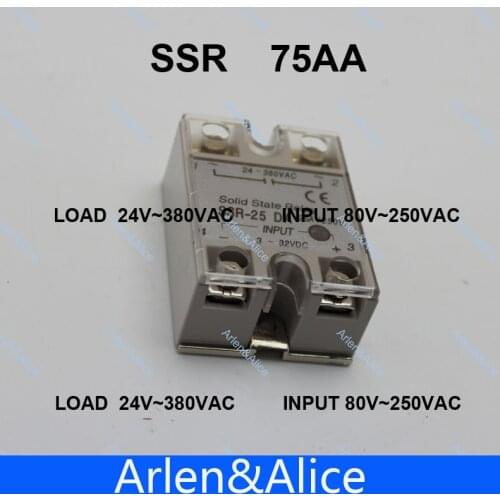 75AA SSR input 80~250VAC load 24-380V AC single phase AC solid state relay