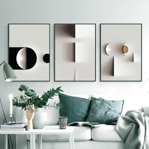 Nordic Abstract Geometric Black and White Canvas Painting Wall Picture for Living Room Plant Wall Art Nordic Anime Poster Decor