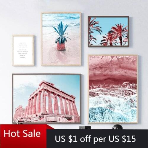 Acropolis Beach Coconut Tree Pineapple Prints Art Canvas Painting Wall Decor Pictures For Posters Aesthetic Room Decorative