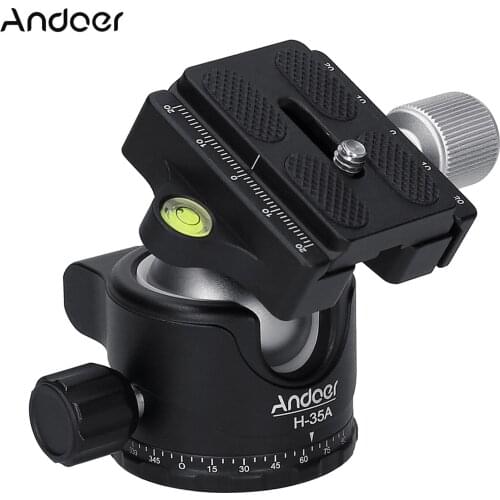 Andoer H-35A Panorama Ballhead Tripod Mount Adapter Ballhead U-Groove Low Gravity Center Aluminium Alloy Max.Load Capacity 15kg