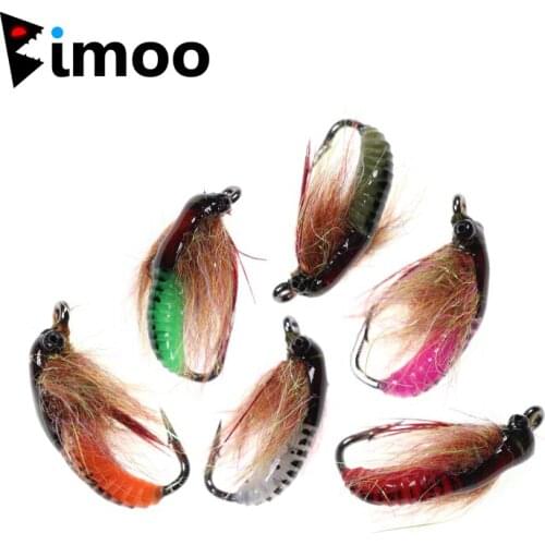 Bimoo 4PCS #6 Caddis Pupae Nymph Fly Trout Fishing Bait Lure Ice Fishing Hook Baits UV Beadhead Insect Lures