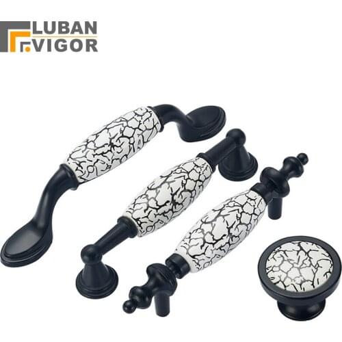 European Retro black Crack pattern ceramic handle,Noble atmosphere,for drawer cupboard,furniture hardware