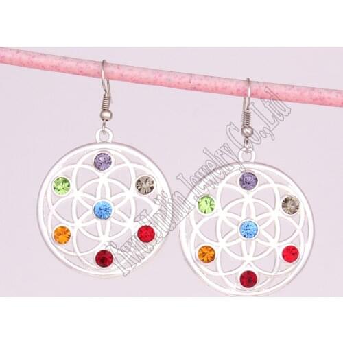 Hot Selling flower of life seven chakra crystals symbol religious pendant buddhist earring