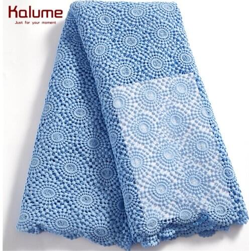 Kalume African Guipure Cord Lace Fabric 2021 Nigerian Cord Lace Fabric Blue French Tulle Lace Fabric For Diy Women Dress F2523