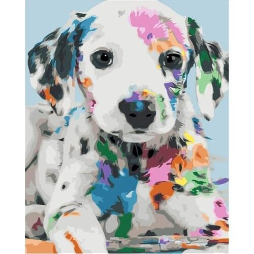 Paint By Numbers for Adults Beginner,Oil Painting Puppy Dog Room Arts Craft for Home Wall Frameless 16X20 Inch
