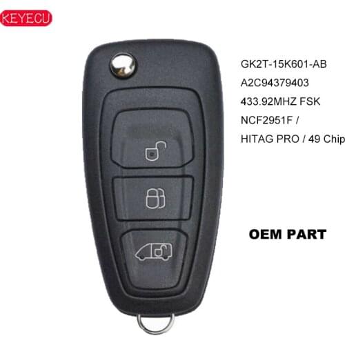 KEYECU OEM Flip Remote Key Fob FSK 434MHz ID49 Chip for Ford Transit Custom GK2T-15K601-AB