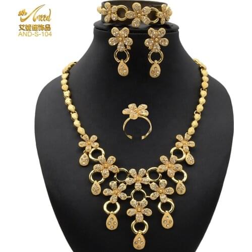 Jewelery Set Trendy Flower 24k Gold Designs Wedding Earring Necklace For Bridal Womens Ewelry Sets Indian Free Shipping Bracelet