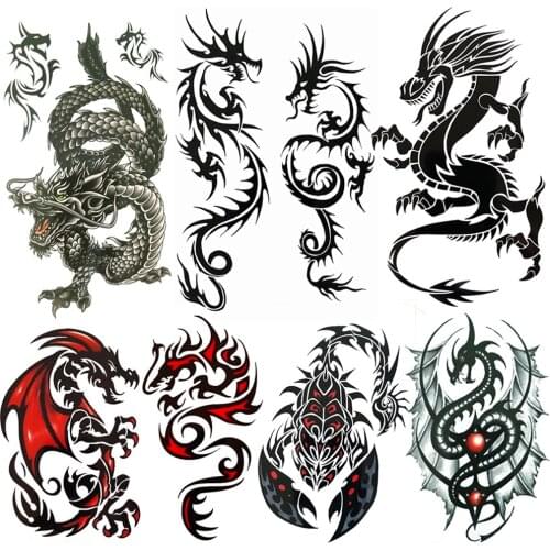 Creative Dragon Temporary Tattoos For Men Women Geometric Scorpion King Tattoo Sticker Totem Fire Wings Fake Tatoo Body Art Hand
