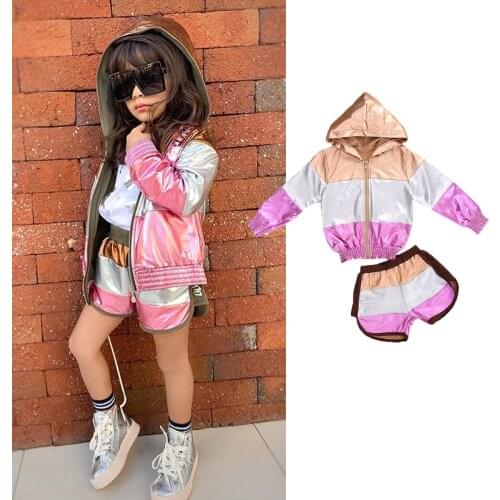 Imcute Girls Autumn Clothes 1-6Y Hooded Jacket + Shorts Casual Outfits Smooth Zipper Elastic Waist Loose Tracksuits