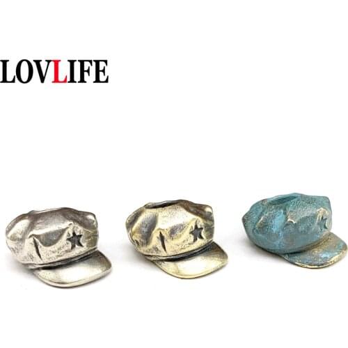 Copper Chinese Red Army Octagonal Cap Knife Beads Rope Pendants Brass Five-Pointed Star Hat Paracord DIY Key Rings Accessories