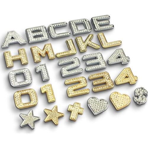Metal Diamonds Letter Digital Number Heart Star Cross Symbol DIY Car Styling Emblem Sticker Badge Capacity Telephone Doorplate