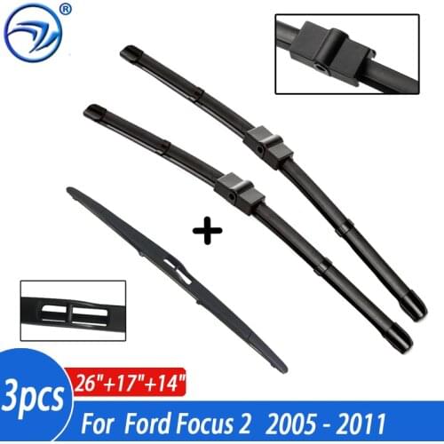 Wiper Front Rear Wiper Blades Set For Ford Focus 2 2005-2011 Windshield Windscreen Front Rear Window 26"+17"+14"