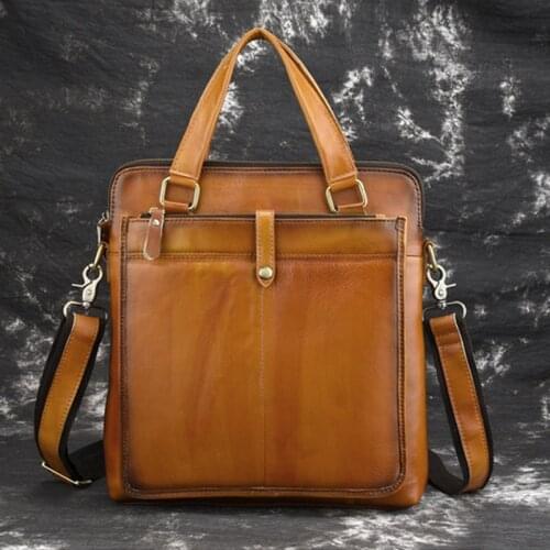 Real Cow Leather Men Cross Body Tote bag Retro Hand Color Briefcases High Quality Male Classic HandBags Shoulder Messenger Bag