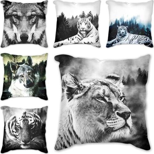 Cushion Cover Lion wolf tiger fox eagle owl sofa decorative pillow cushions for Home car decoration Fashion animals almofadas