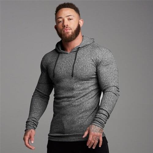 2020 Autumn Fashion Mens Hooded T-shirt Slim Fit Sweaters Knittwear Mens Long Sleeve Pullovers Tshirts Men Fitness Pull Homme