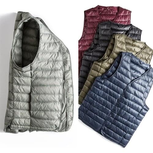 Gowyimmes Autumn Slim Men Down Vest Big Size Short Light Thin Sleeveless White Down Coats Waistcoat Winter Clothes Clothing P430