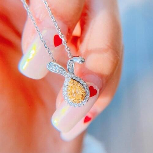 KOFSAC Cute Rabbit Zircon Yellow Necklace Women Silver Color Jewelry Animal Pendant Girl Birthday Gifts Party Accessories Joyas