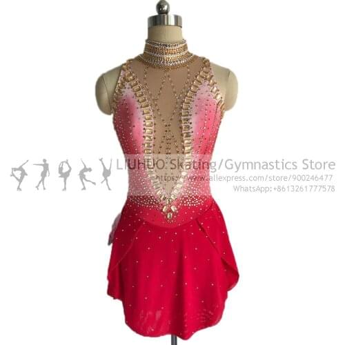 Figure Skating Dress Girls Competition Costumes Quality Crystals Child Sleeveless Performance Wear Rhythmic Leotard Wholesale