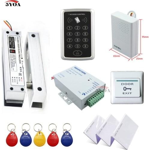 RFID Access Control System Kit Frameless Glass Door Set+Eletric Bolt Lock+ID Card Keytab+Power Supplier+Exit Button+DoorBell