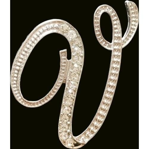 RSHCZY Letter V Cute Brooch For Women Men Rhinestones Crystal Silver Color Metal Pins Jewelry Accessories Christmas Gift